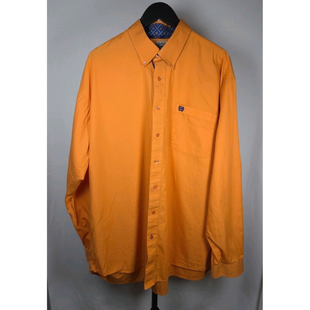 Cinch Men's Long Sleeve 100 Cotton Western Button Front Size XL Shirt Orange